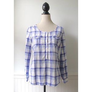 Gap Blue Plaid Button Down Shirt Tie Waist Medium Cotton Boho Fall Transitional